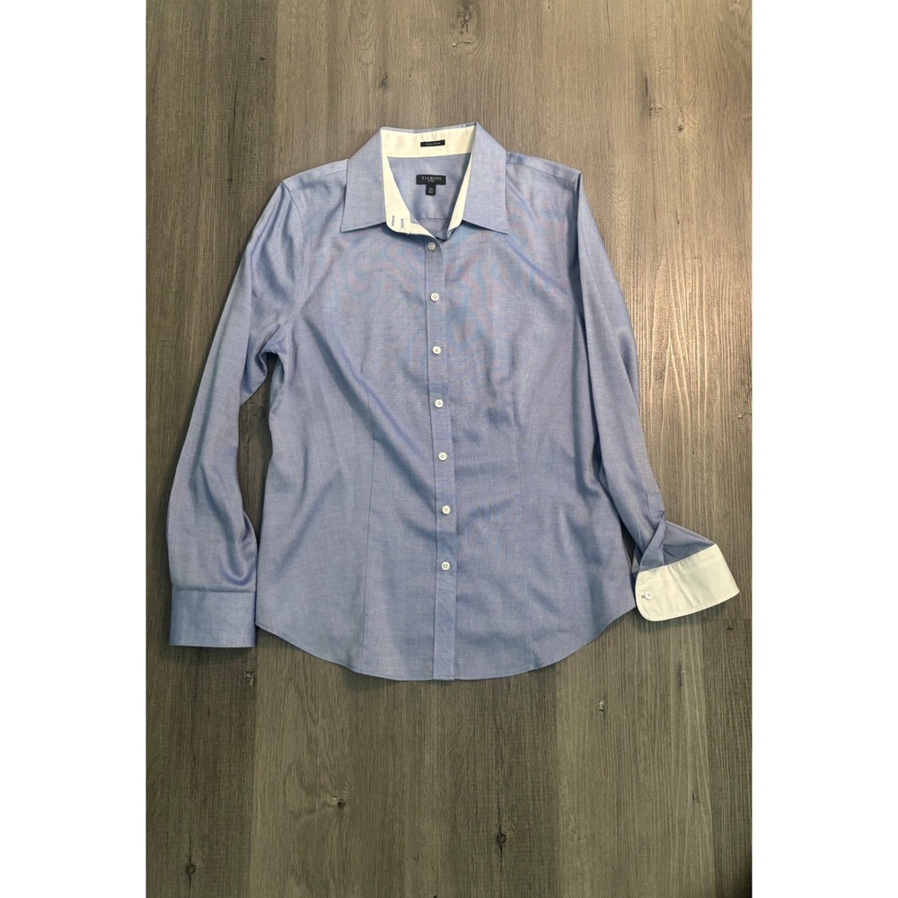 Talbots Button Down Shirt Womens 12P Blue Wrinkle Resistant Cotton Blouse